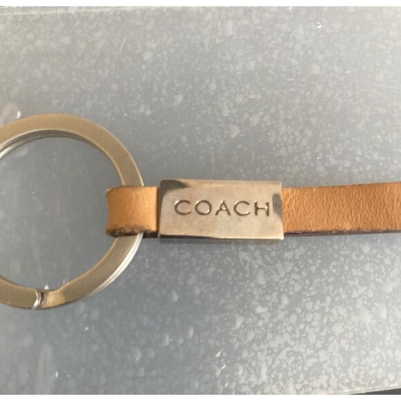 Coach Made in Italy Leather Keychain Tan Strap Silver Ring 1990–2000s Minimalist - Picture 7 of 8